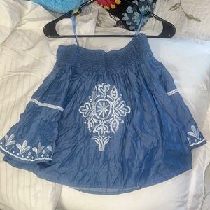 Blue Smocked Bubble Blouse for Casual Resort Wear